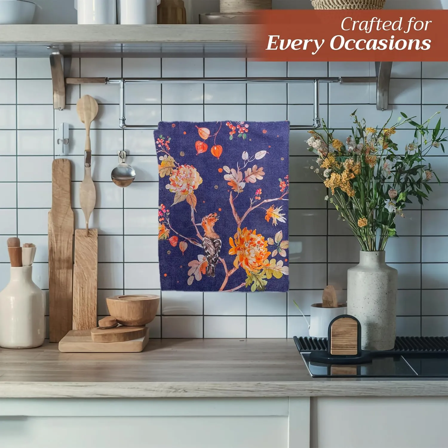Maison d'Hermine Kitchen Towels Set of 3 100% Cotton 27.50" x 20" Reusable Cloth Tea Dish Towels Absorbent with Hanging Loop for Kitchen, Home, Dining, Cocktail Parties (Kelim - Infinity)