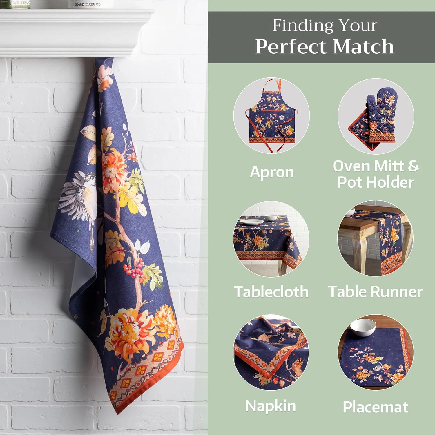 Maison d'Hermine Kitchen Towels Set of 3 100% Cotton 27.50" x 20" Reusable Cloth Tea Dish Towels Absorbent with Hanging Loop for Kitchen, Home, Dining, Cocktail Parties (Kelim - Infinity)