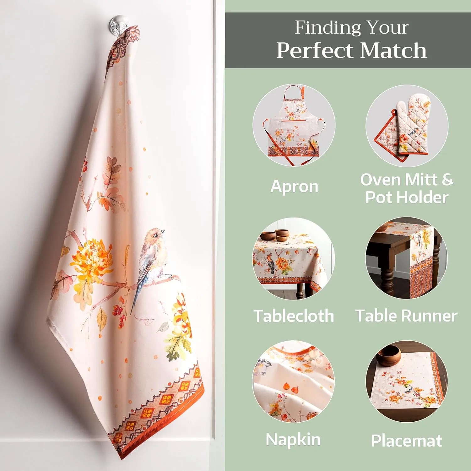 Maison d'Hermine Kitchen Towels Set of 3 100% Cotton 27.50" x 20" Reusable Cloth Tea Dish Towels Absorbent with Hanging Loop for Kitchen, Home, Dining, Cocktail Parties (Kelim - Prairie)