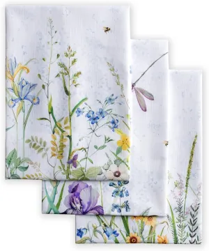 Maison d'Hermine Kitchen Towels Set of 3 100% Cotton 27.50" x 20" Reusable Cloth Tea Dish Towels Absorbent with Hanging Loop for Kitchen, Home, Dining, Cocktail Parties Spring/Summer (Fleurs De Mai)