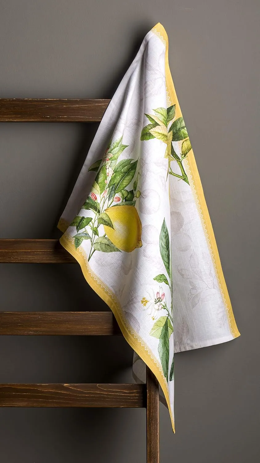 Maison d'Hermine Kitchen Towels Set of 3 100% Cotton 27.50" x 20" Reusable Cloth Tea Dish Towels Absorbent with Hanging Loop for Kitchen, Home, Dining, Cocktail Parties Spring/Summer (Limoncello)