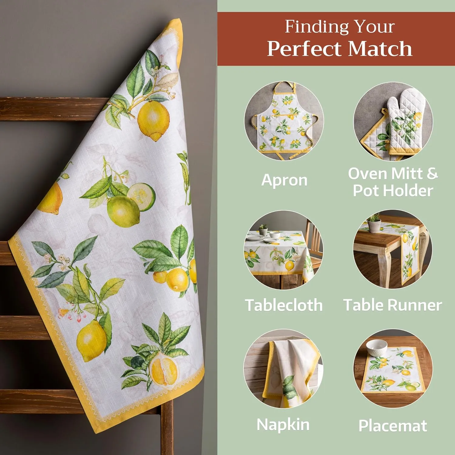Maison d'Hermine Kitchen Towels Set of 3 100% Cotton 27.50" x 20" Reusable Cloth Tea Dish Towels Absorbent with Hanging Loop for Kitchen, Home, Dining, Cocktail Parties Spring/Summer (Limoncello)