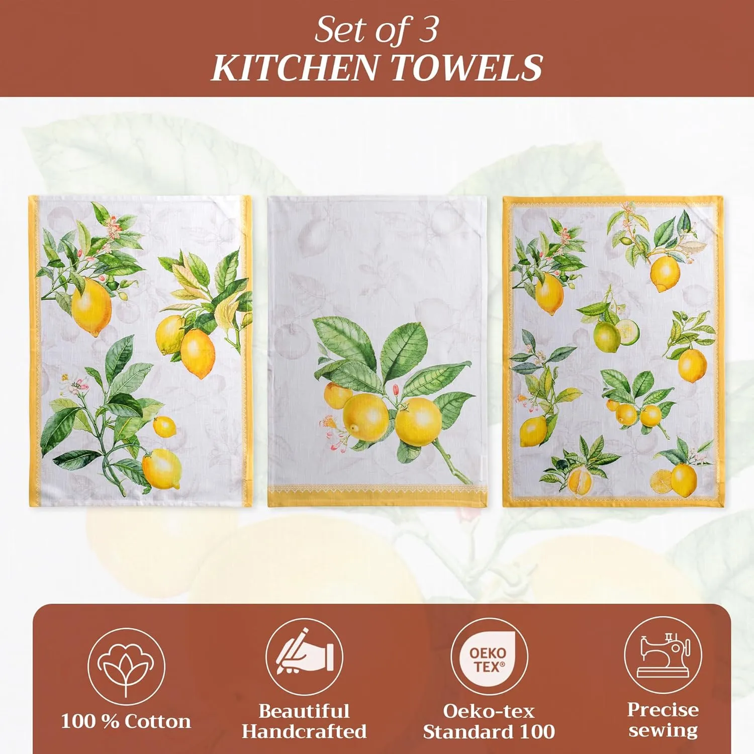 Maison d'Hermine Kitchen Towels Set of 3 100% Cotton 27.50" x 20" Reusable Cloth Tea Dish Towels Absorbent with Hanging Loop for Kitchen, Home, Dining, Cocktail Parties Spring/Summer (Limoncello)