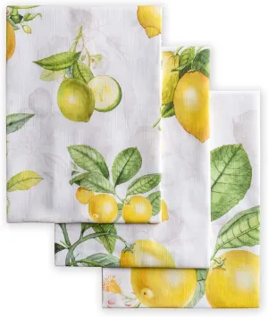 Maison d'Hermine Kitchen Towels Set of 3 100% Cotton 27.50" x 20" Reusable Cloth Tea Dish Towels Absorbent with Hanging Loop for Kitchen, Home, Dining, Cocktail Parties Spring/Summer (Limoncello)