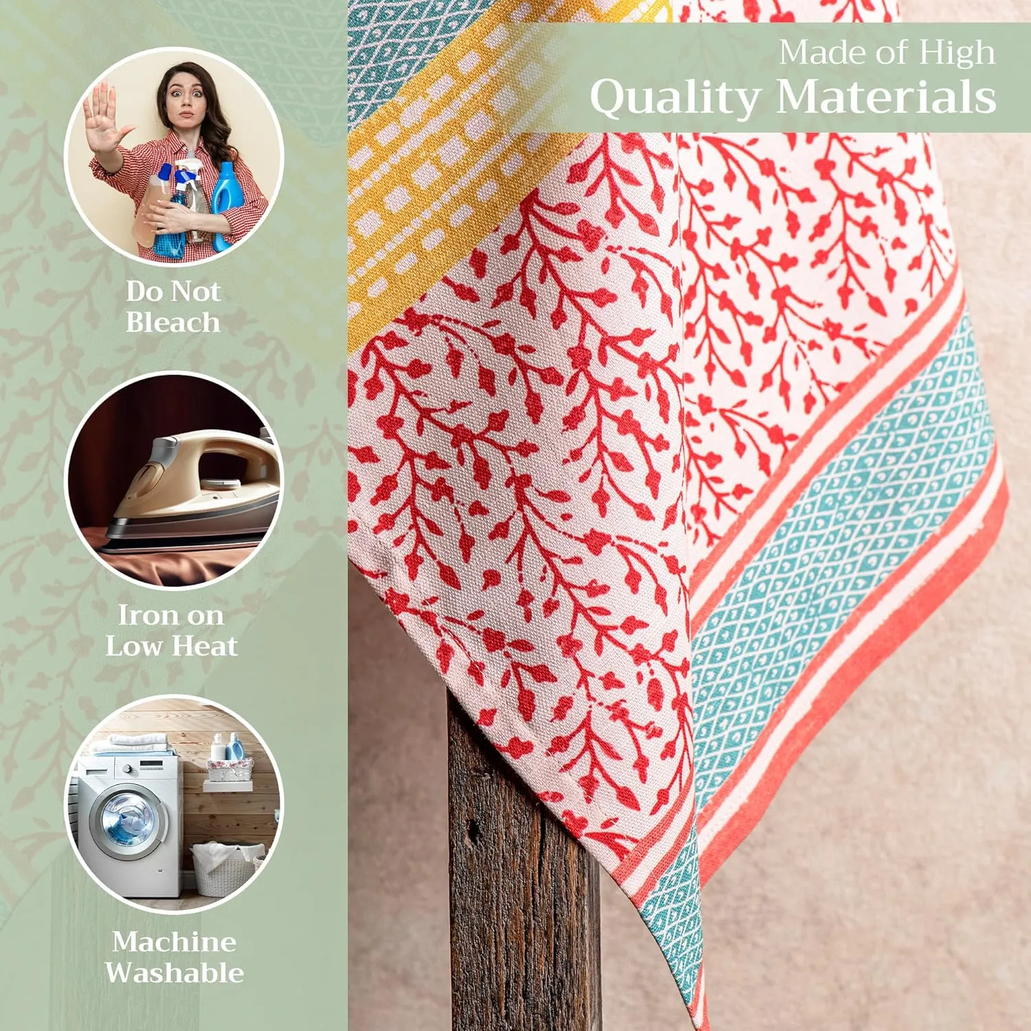 Maison d'Hermine Kitchen Towels Set of 3 100% Cotton 27.50" x 20" Reusable Cloth Tea Dish Towels Absorbent with Hanging Loop for Kitchen, Home, Dining, Cocktail Parties Spring/Summer (Marquise)