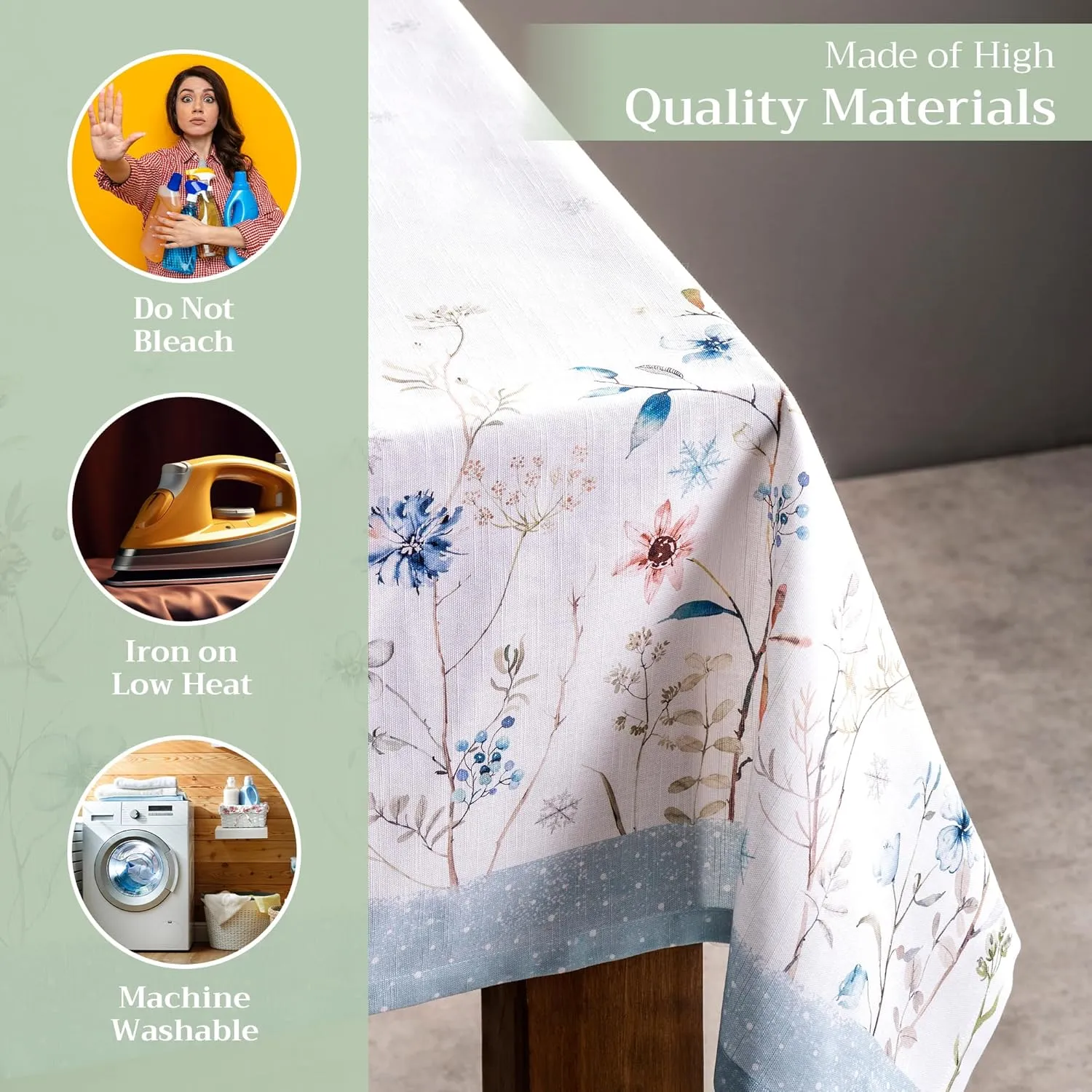 Maison d'Hermine Table Cloth Rectangle Table 100% Cotton 54 x 72 Inches Tablecloth Reusable Decorative Everyday Use for Dining Room, Farmhouse, Home, Party, Festive & Wedding - Ice Florals
