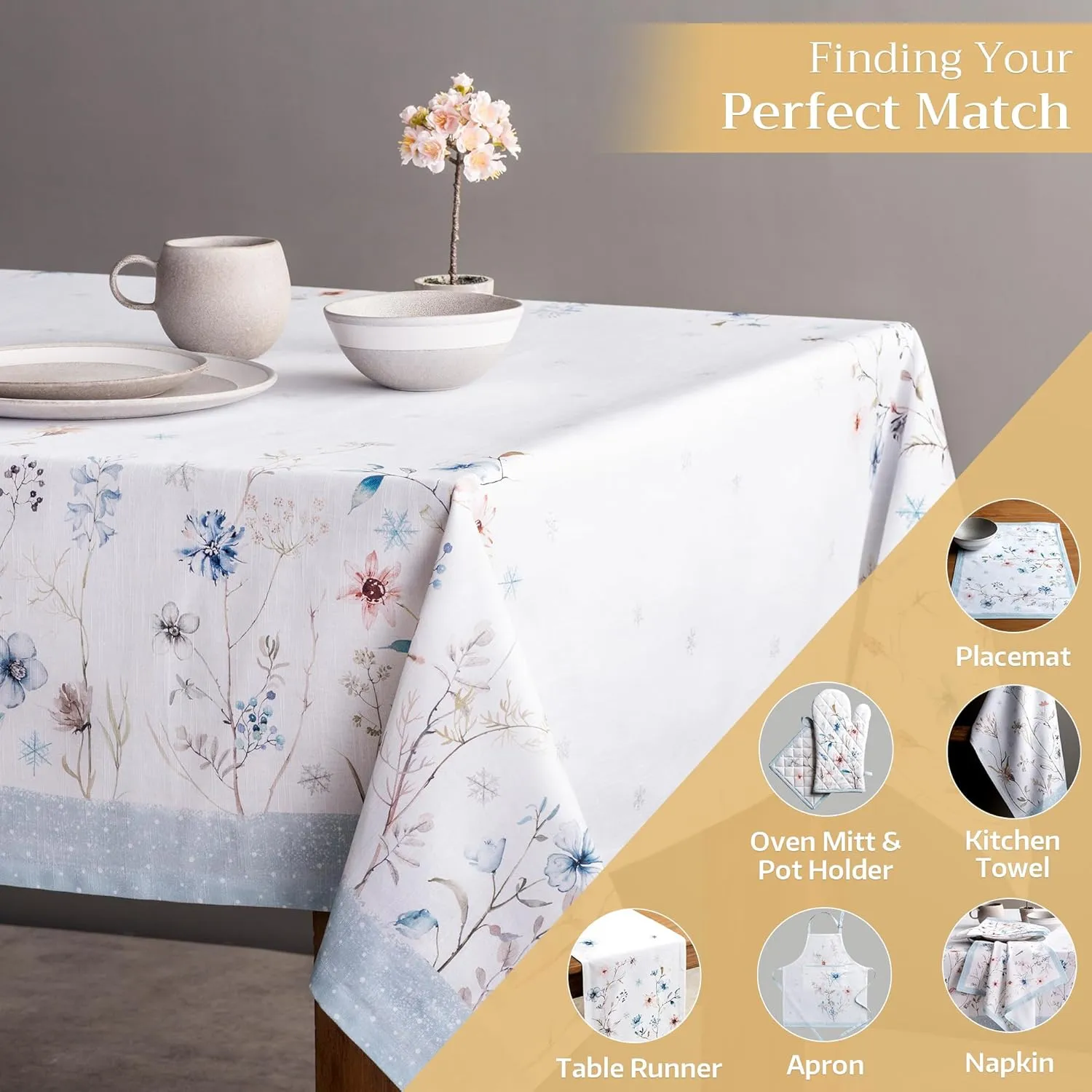 Maison d'Hermine Table Cloth Rectangle Table 100% Cotton 54 x 72 Inches Tablecloth Reusable Decorative Everyday Use for Dining Room, Farmhouse, Home, Party, Festive & Wedding - Ice Florals
