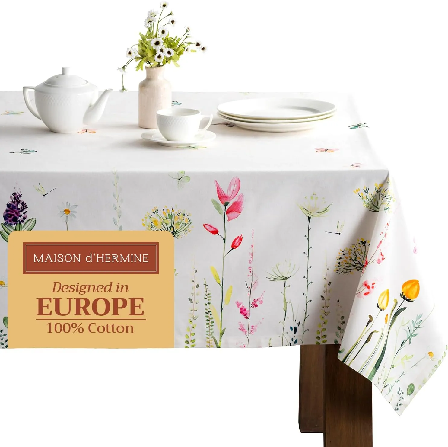 Maison d'Hermine Table Cloth Rectangle Table 100% Cotton 54 x 72 Inches Tablecloth Reusable Decorative for Dining Room, Farmhouse, Home, Party, Festive & Wedding Spring Summer - Botanical Fresh