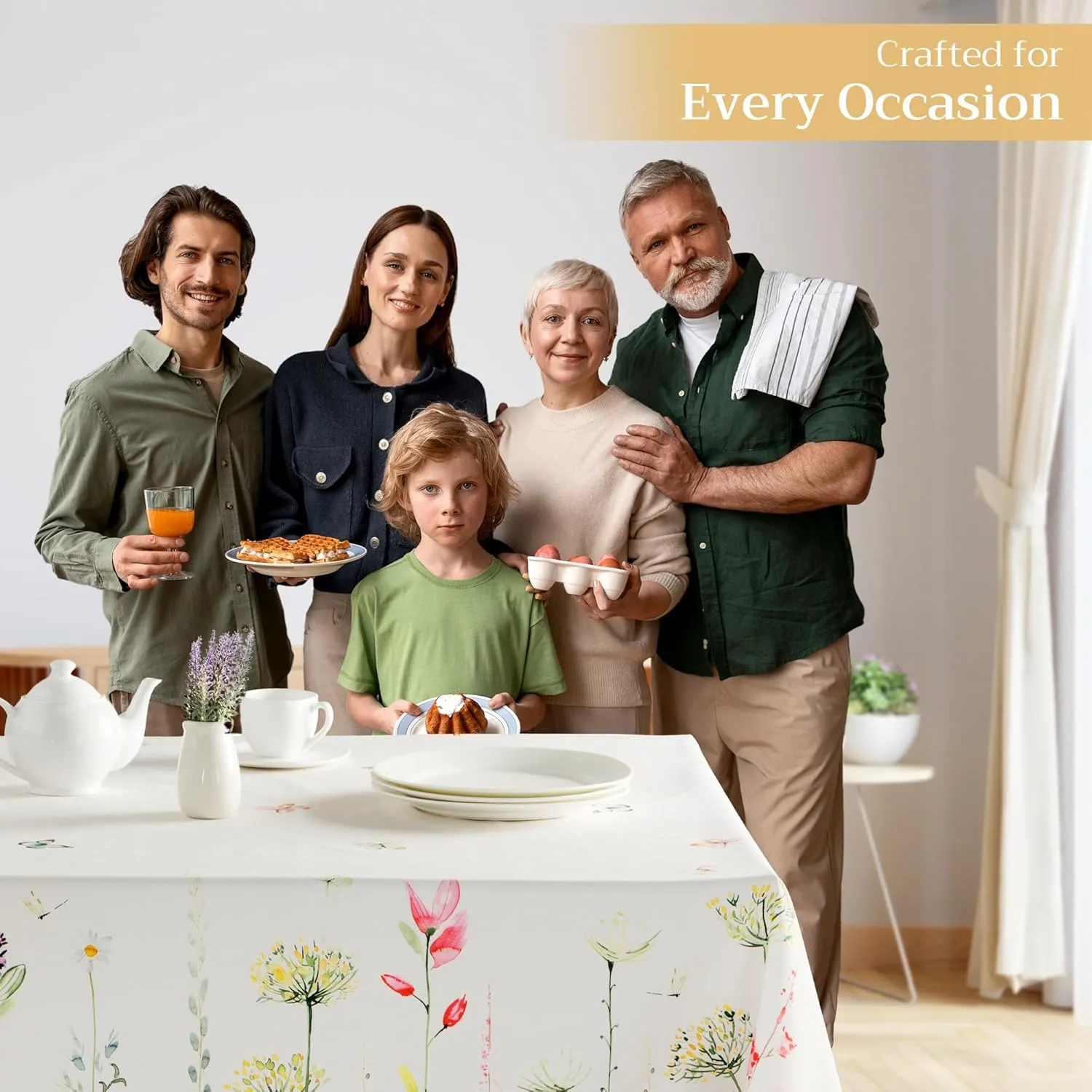 Maison d'Hermine Table Cloth Rectangle Table 100% Cotton 54 x 72 Inches Tablecloth Reusable Decorative for Dining Room, Farmhouse, Home, Party, Festive & Wedding Spring Summer - Botanical Fresh