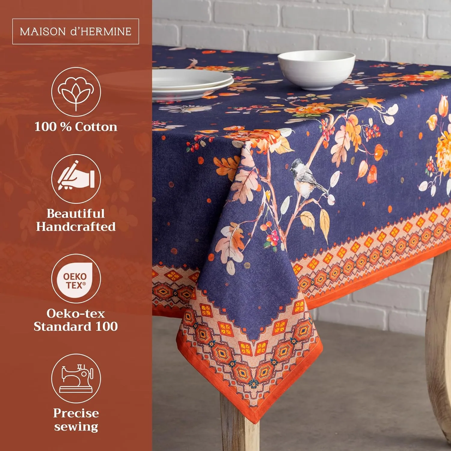 Maison d'Hermine Table Cloth Square Table 100% Cotton 54 x 54 Inches Tablecloth Reusable Decorative Everyday Use for Dining Room, Farmhouse, Home, Party, Festive & Wedding - Kelim - Infinity