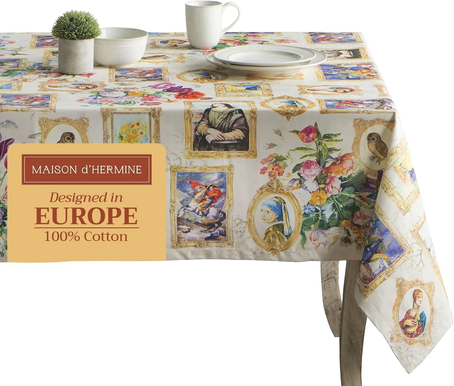 Maison d'Hermine Table Cloth Square Table 100% Cotton 54 x 54 Inches Tablecloth Reusable Decorative Everyday Use for Dining Room, Farmhouse, Home, Party, Festive & Wedding Spring Summer - Masterpiece