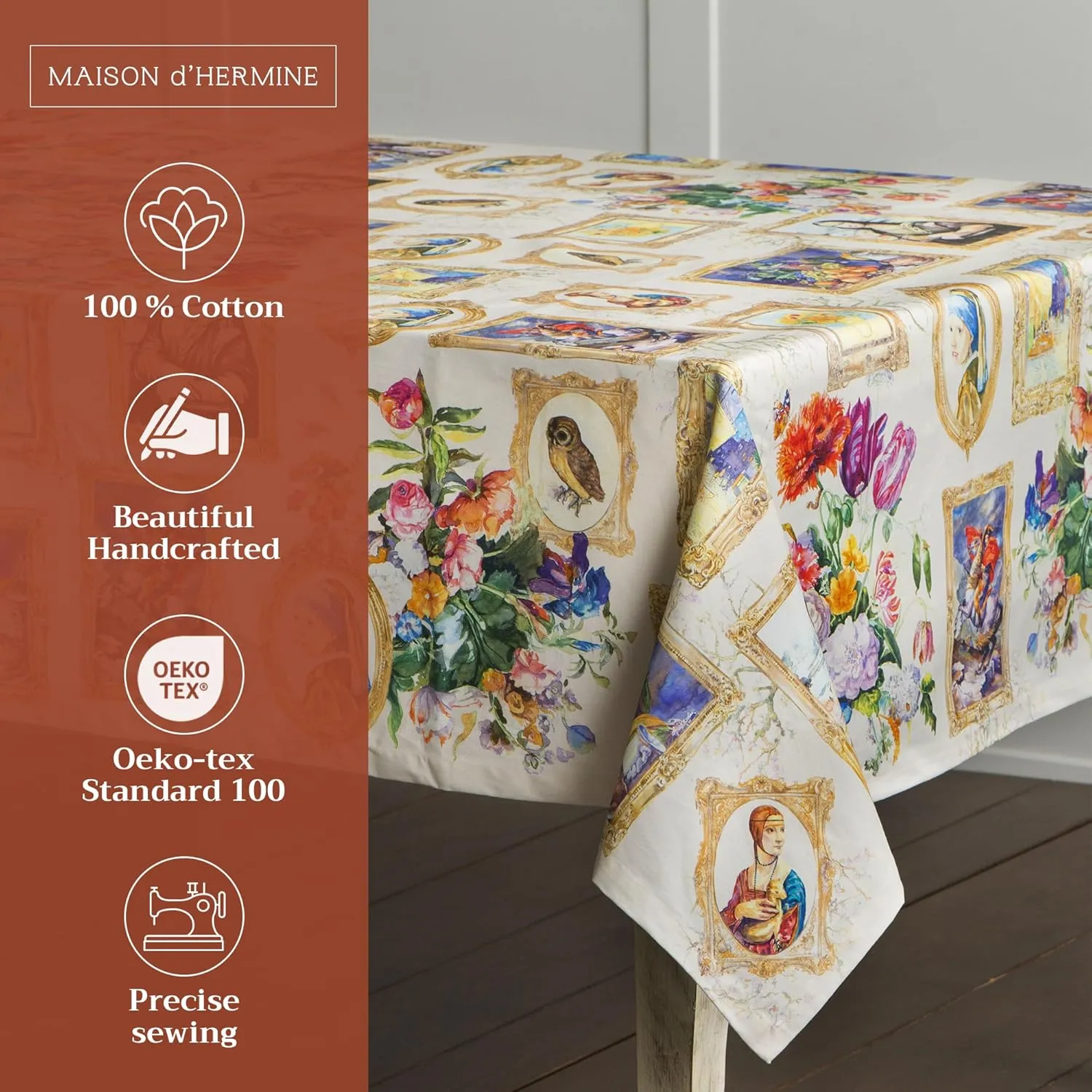 Maison d'Hermine Table Cloth Square Table 100% Cotton 54 x 54 Inches Tablecloth Reusable Decorative Everyday Use for Dining Room, Farmhouse, Home, Party, Festive & Wedding Spring Summer - Masterpiece