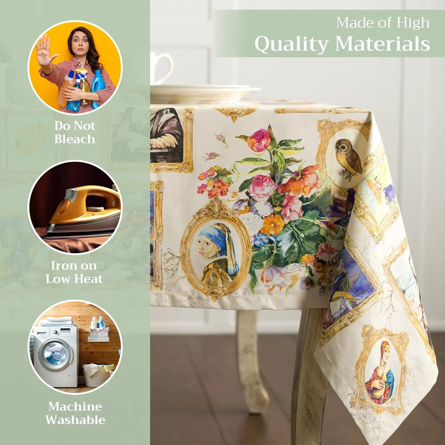 Maison d'Hermine Table Cloth Square Table 100% Cotton 54 x 54 Inches Tablecloth Reusable Decorative Everyday Use for Dining Room, Farmhouse, Home, Party, Festive & Wedding Spring Summer - Masterpiece
