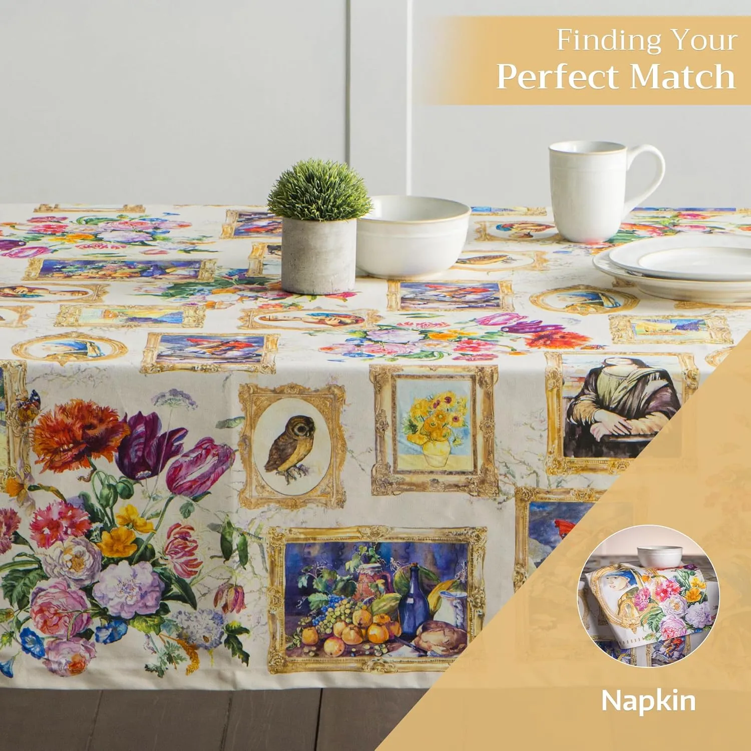 Maison d'Hermine Table Cloth Square Table 100% Cotton 54 x 54 Inches Tablecloth Reusable Decorative Everyday Use for Dining Room, Farmhouse, Home, Party, Festive & Wedding Spring Summer - Masterpiece