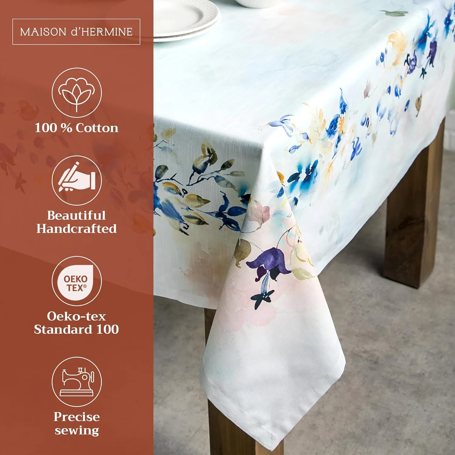 Maison d'Hermine Table Cloth Square Table 100% Cotton 54 x 54 Inches Tablecloth Reusable Decorative for Dining Room, Farmhouse, Home, Party, Festive & Wedding Spring Summer - Lazy Summer Days