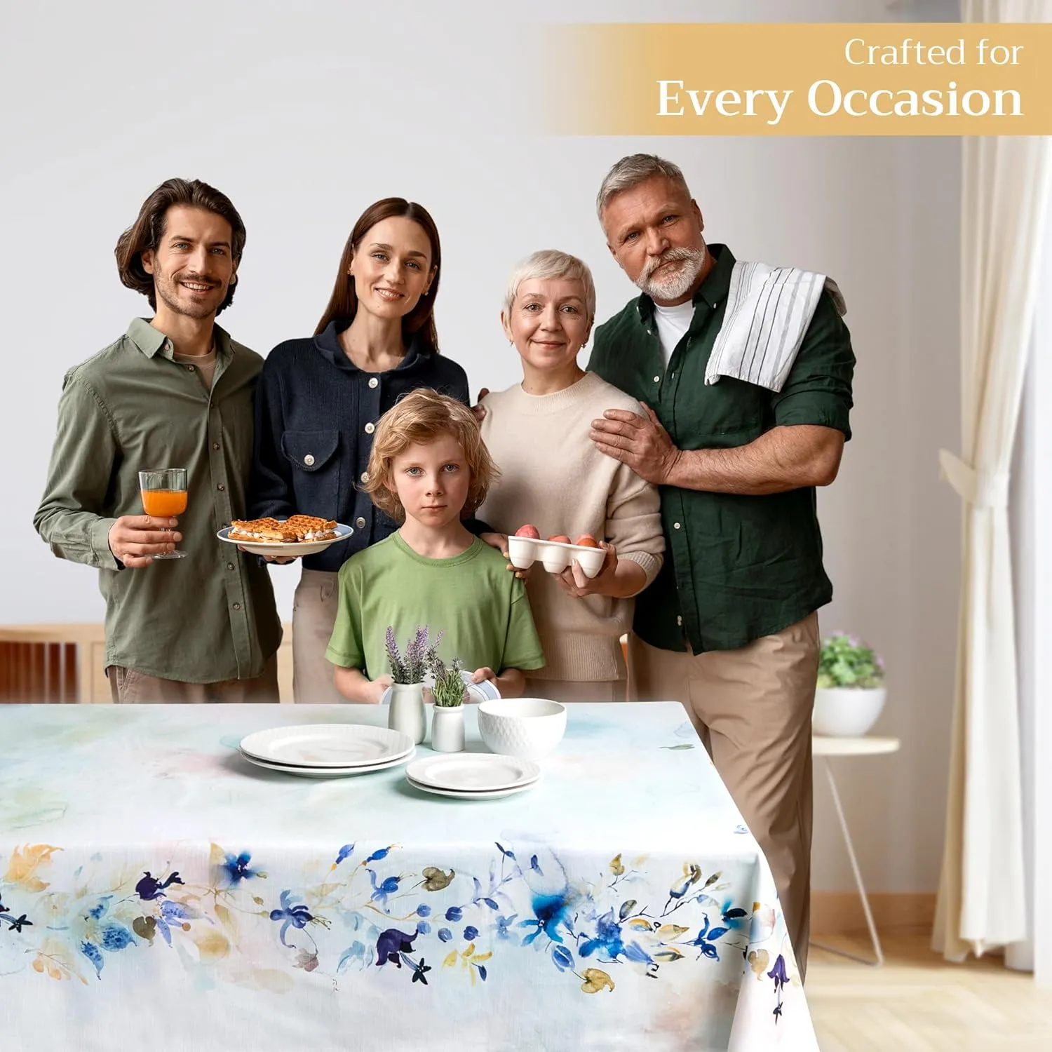 Maison d'Hermine Table Cloth Square Table 100% Cotton 54 x 54 Inches Tablecloth Reusable Decorative for Dining Room, Farmhouse, Home, Party, Festive & Wedding Spring Summer - Lazy Summer Days