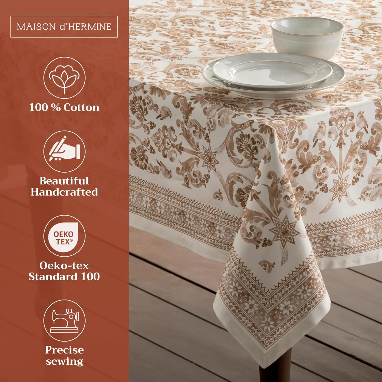 Maison d'Hermine Table Cloth Square Table 100% Cotton 60 x 60 Inches Tablecloth Reusable Decorative Everyday Use for Dining Room, Farmhouse, Home, Party, Festive & Wedding - Allure