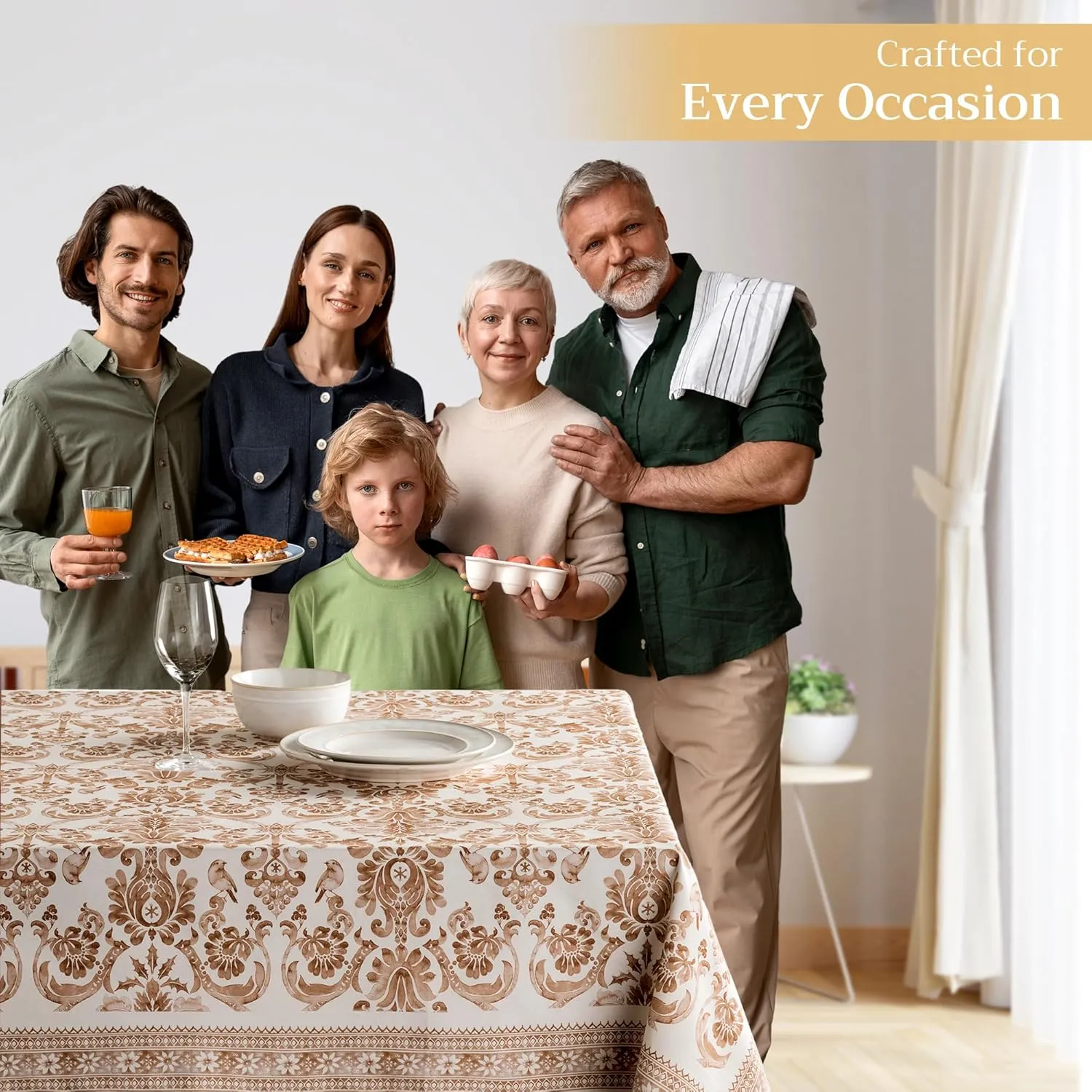 Maison d'Hermine Table Cloth Square Table 100% Cotton 60 x 60 Inches Tablecloth Reusable Decorative Everyday Use for Dining Room, Farmhouse, Home, Party, Festive & Wedding - Allure