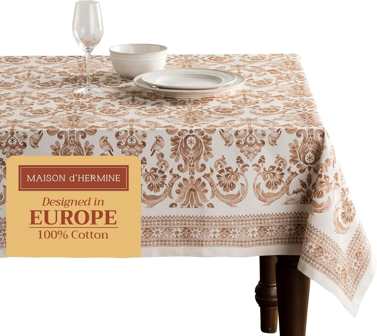 Maison d'Hermine Table Cloth Square Table 100% Cotton 60 x 60 Inches Tablecloth Reusable Decorative Everyday Use for Dining Room, Farmhouse, Home, Party, Festive & Wedding - Allure