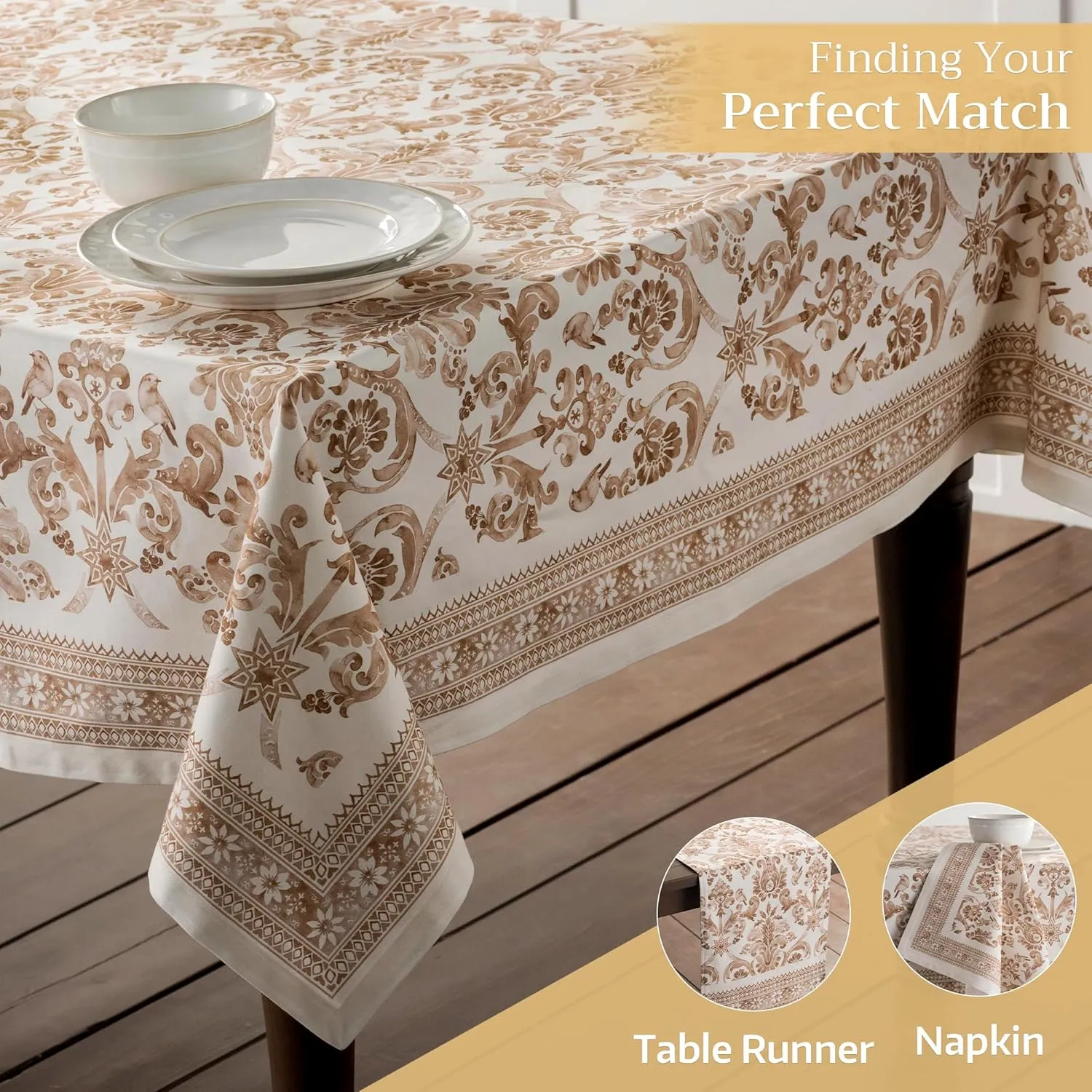 Maison d'Hermine Table Cloth Square Table 100% Cotton 60 x 60 Inches Tablecloth Reusable Decorative Everyday Use for Dining Room, Farmhouse, Home, Party, Festive & Wedding - Allure
