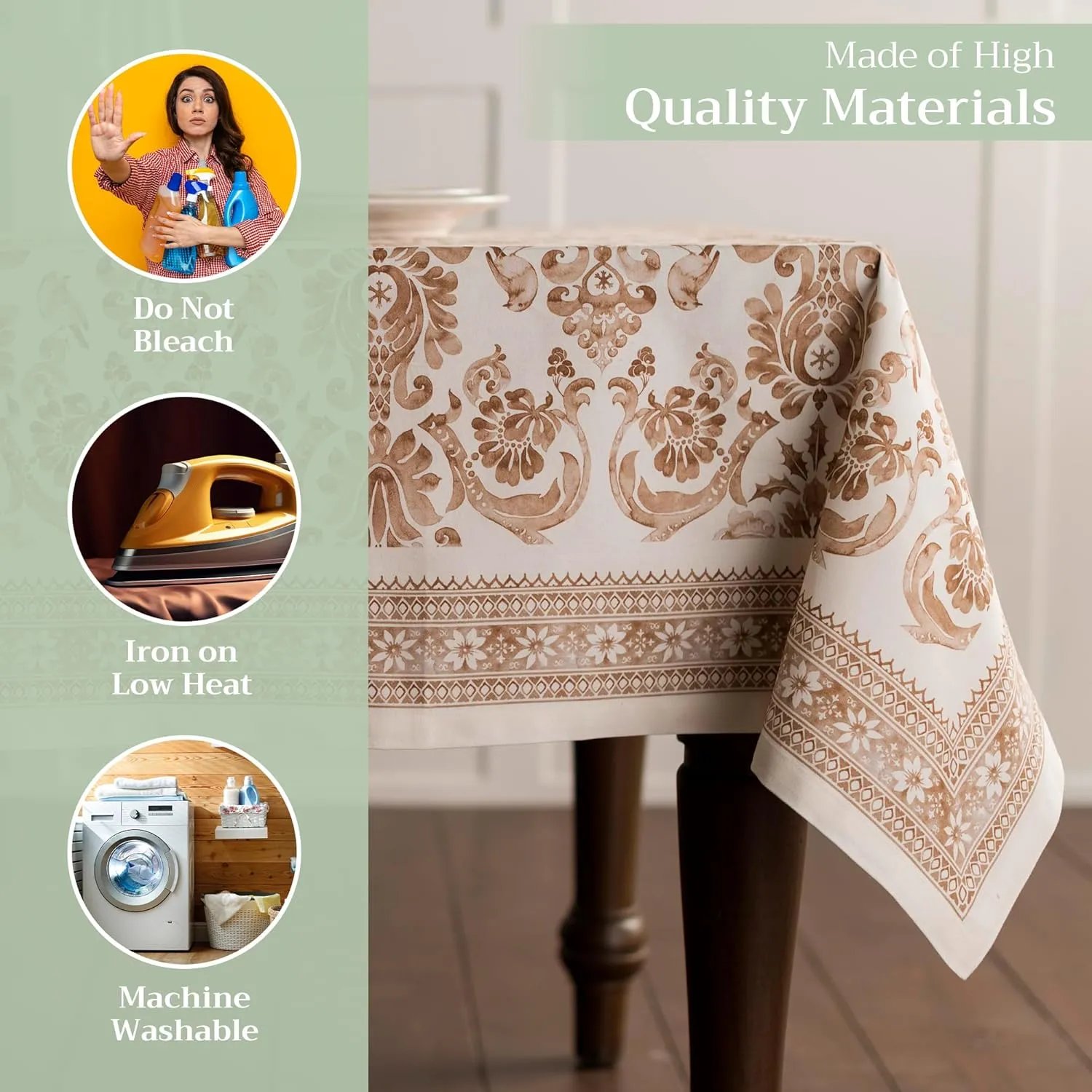 Maison d'Hermine Table Cloth Square Table 100% Cotton 60 x 60 Inches Tablecloth Reusable Decorative Everyday Use for Dining Room, Farmhouse, Home, Party, Festive & Wedding - Allure