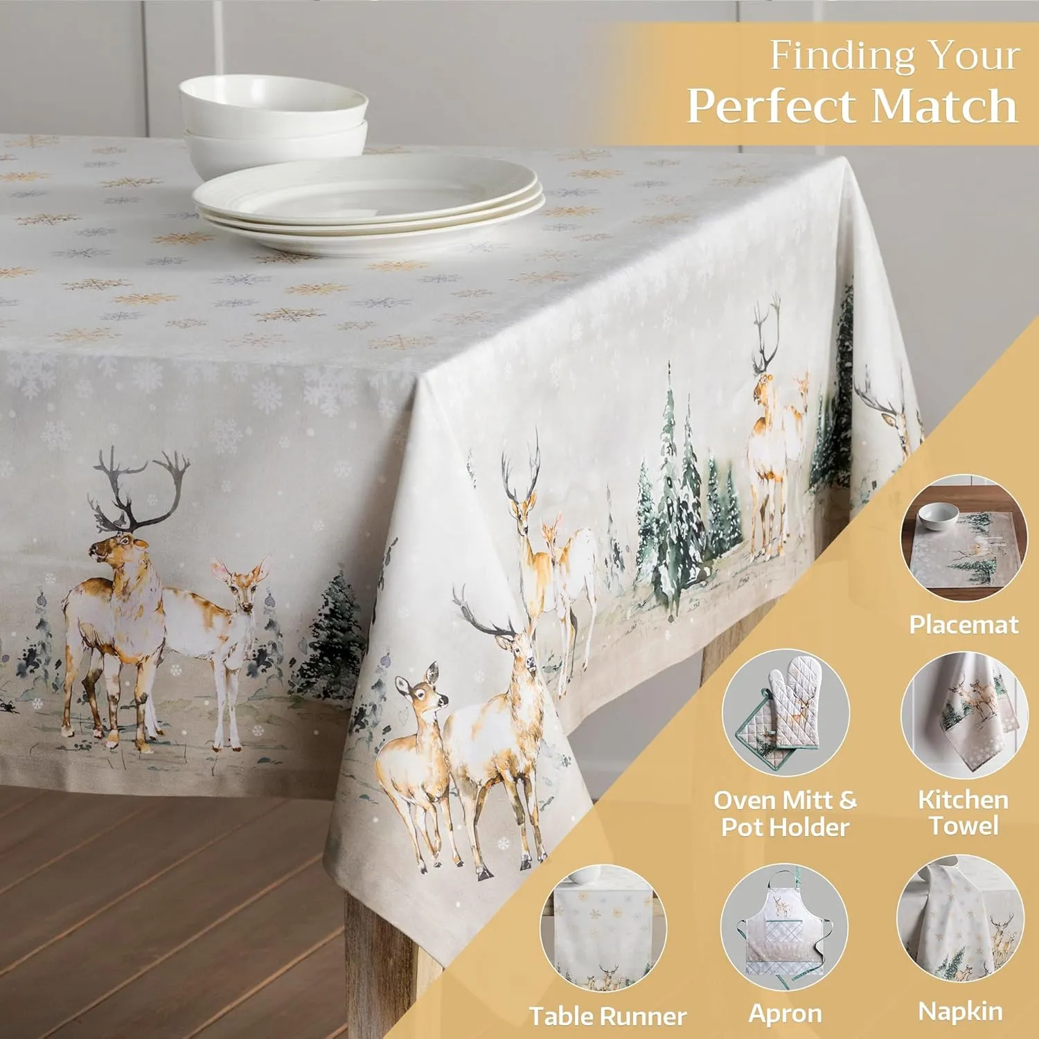 Maison d'Hermine Table Cloth Square Table 100% Cotton 60 x 60 Inches Tablecloth Reusable Decorative Everyday Use for Dining Room, Farmhouse, Home, Party, Festive & Wedding - Deer in The Woods