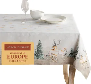 Maison d'Hermine Table Cloth Square Table 100% Cotton 60 x 60 Inches Tablecloth Reusable Decorative Everyday Use for Dining Room, Farmhouse, Home, Party, Festive & Wedding - Deer in The Woods