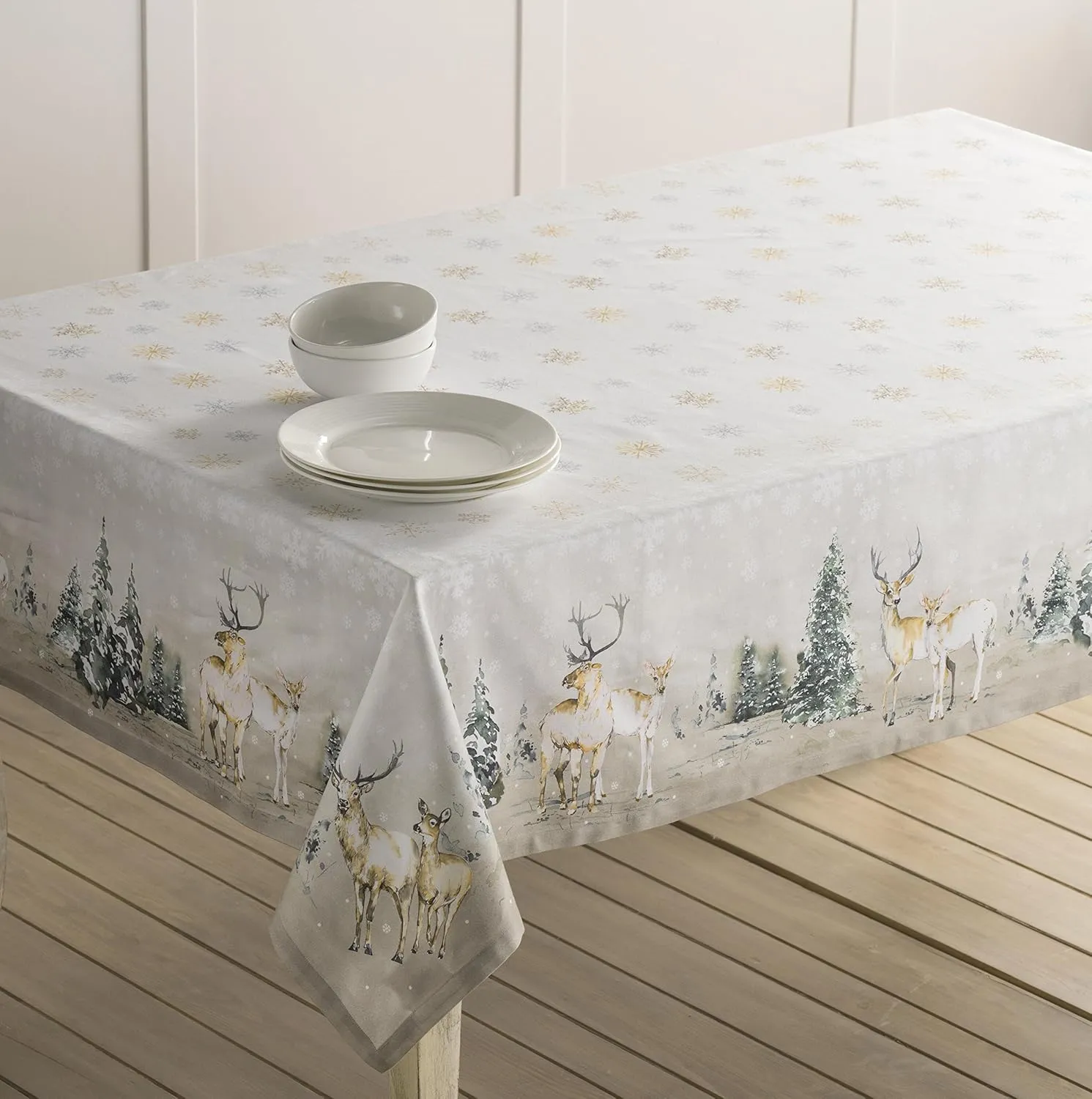 Maison d'Hermine Table Cloth Square Table 100% Cotton 60 x 60 Inches Tablecloth Reusable Decorative Everyday Use for Dining Room, Farmhouse, Home, Party, Festive & Wedding - Deer in The Woods