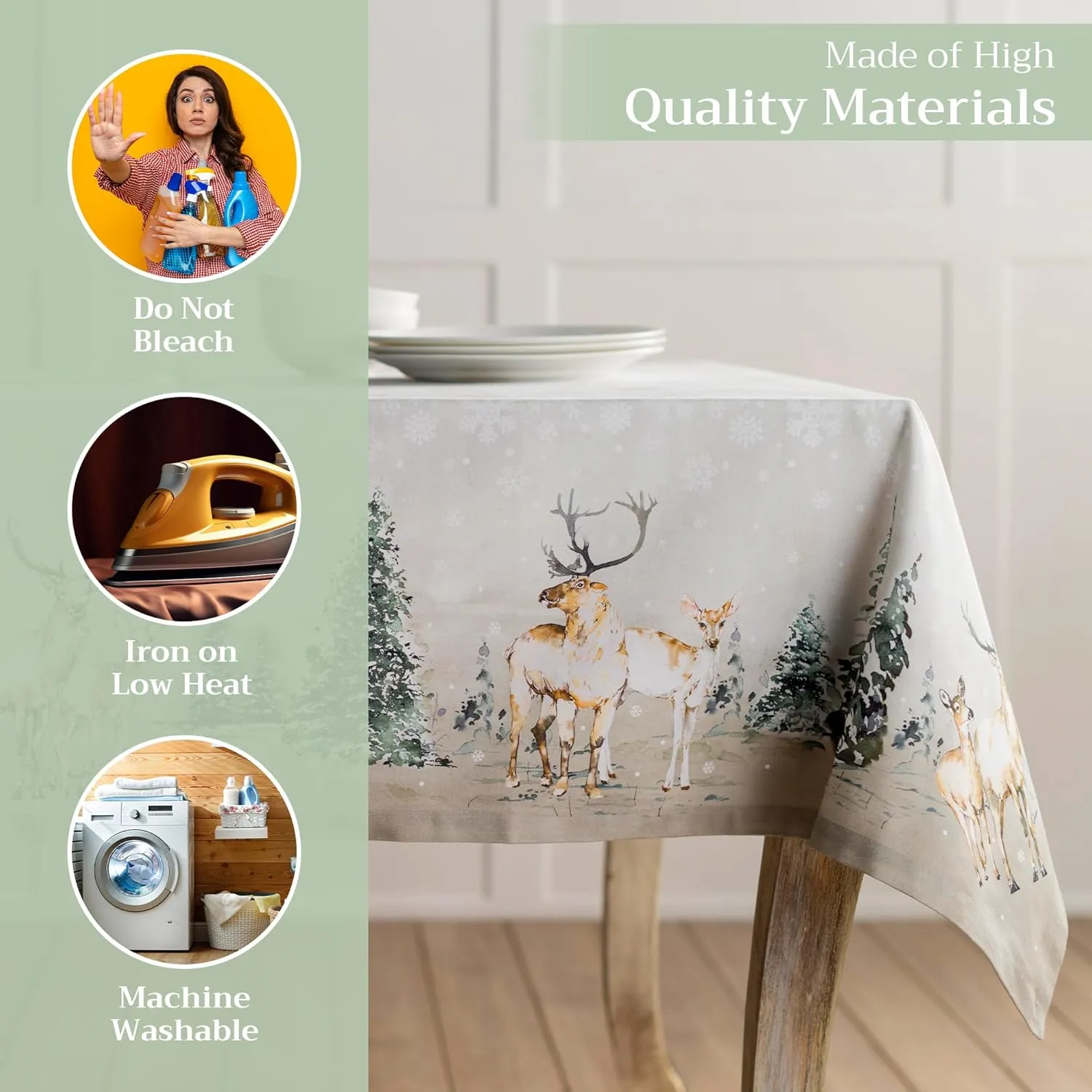 Maison d'Hermine Table Cloth Square Table 100% Cotton 60 x 60 Inches Tablecloth Reusable Decorative Everyday Use for Dining Room, Farmhouse, Home, Party, Festive & Wedding - Deer in The Woods