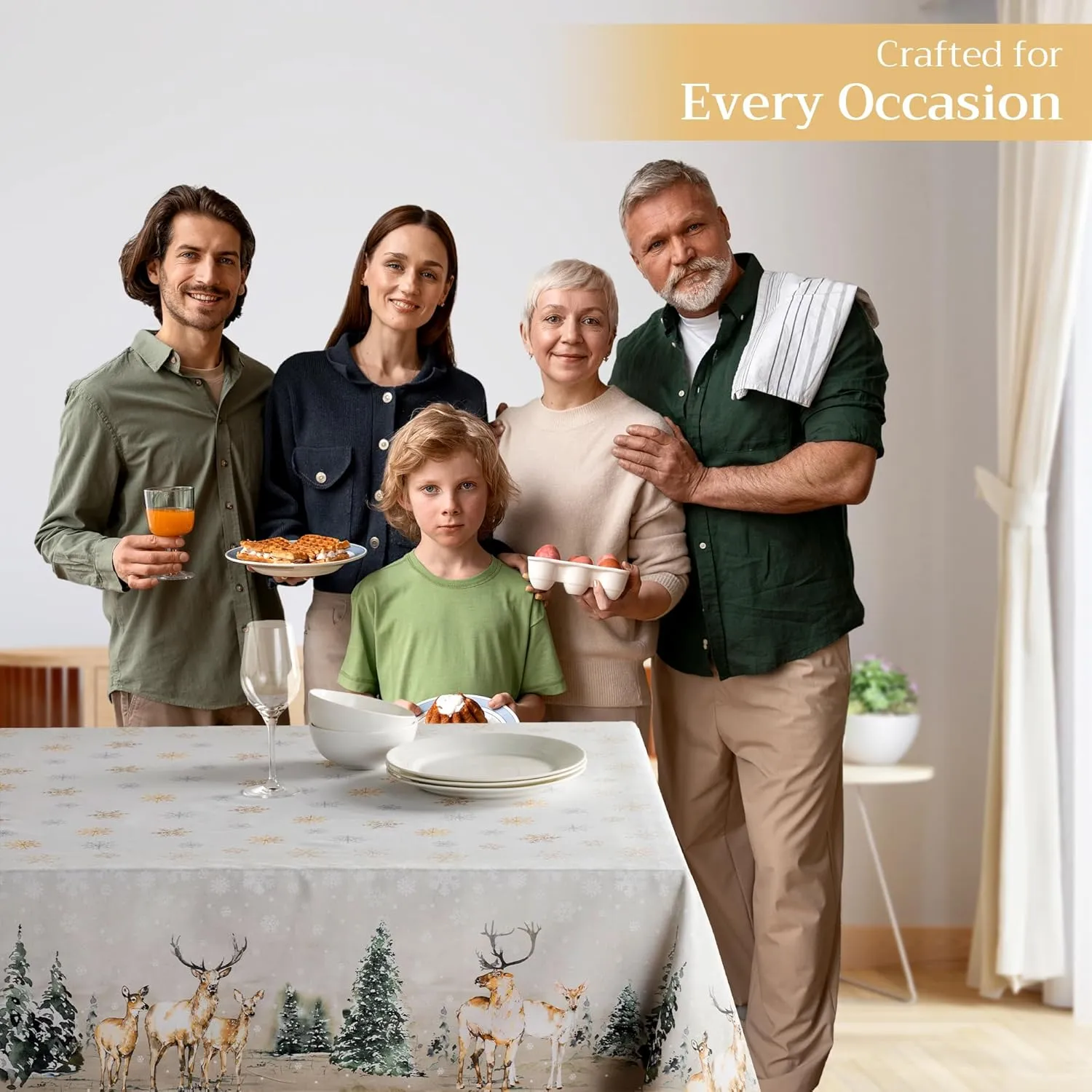 Maison d'Hermine Table Cloth Square Table 100% Cotton 60 x 60 Inches Tablecloth Reusable Decorative Everyday Use for Dining Room, Farmhouse, Home, Party, Festive & Wedding - Deer in The Woods