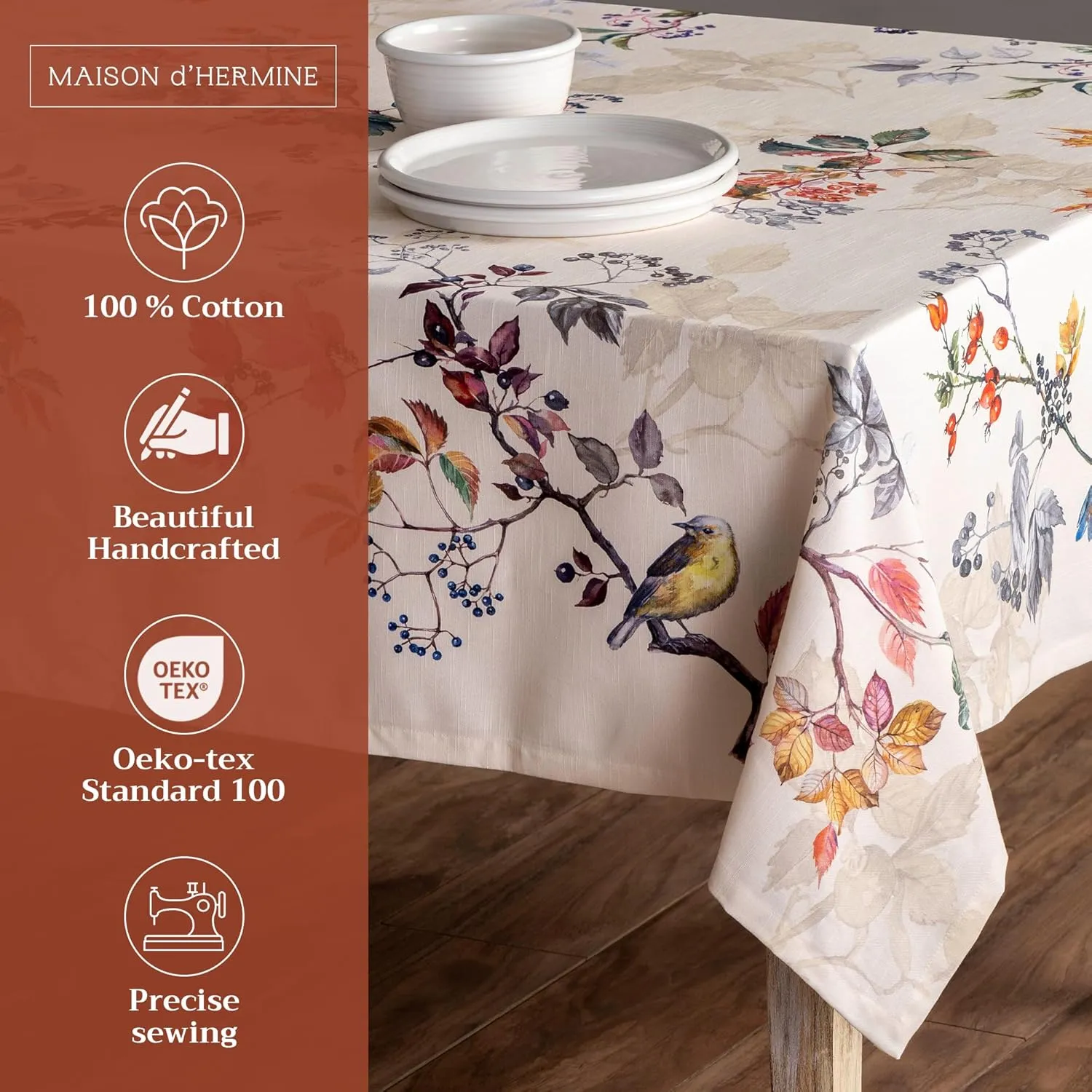 Maison d'Hermine Table Cloth Square Table 100% Cotton 60 x 60 Inches Tablecloth Reusable Decorative Everyday Use for Dining Room, Farmhouse, Home, Party, Festive & Wedding - Equinoxe - Beige