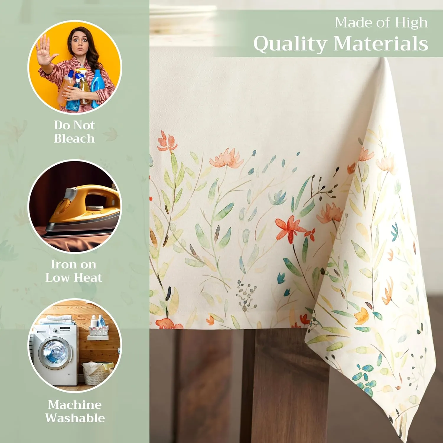 Maison d'Hermine Table Cloth Square Table 100% Cotton 60 x 60 Inches Tablecloth Reusable Decorative Everyday Use for Dining Room, Farmhouse, Home, Party, Festive & Wedding Spring Summer - Colmar