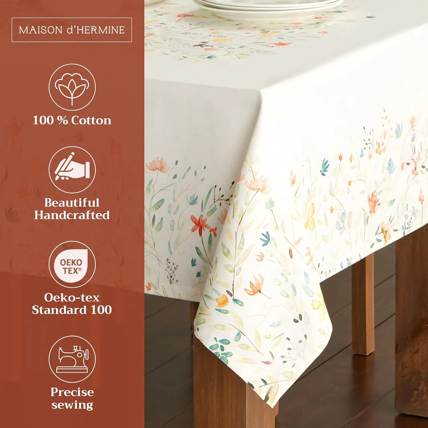 Maison d'Hermine Table Cloth Square Table 100% Cotton 60 x 60 Inches Tablecloth Reusable Decorative Everyday Use for Dining Room, Farmhouse, Home, Party, Festive & Wedding Spring Summer - Colmar