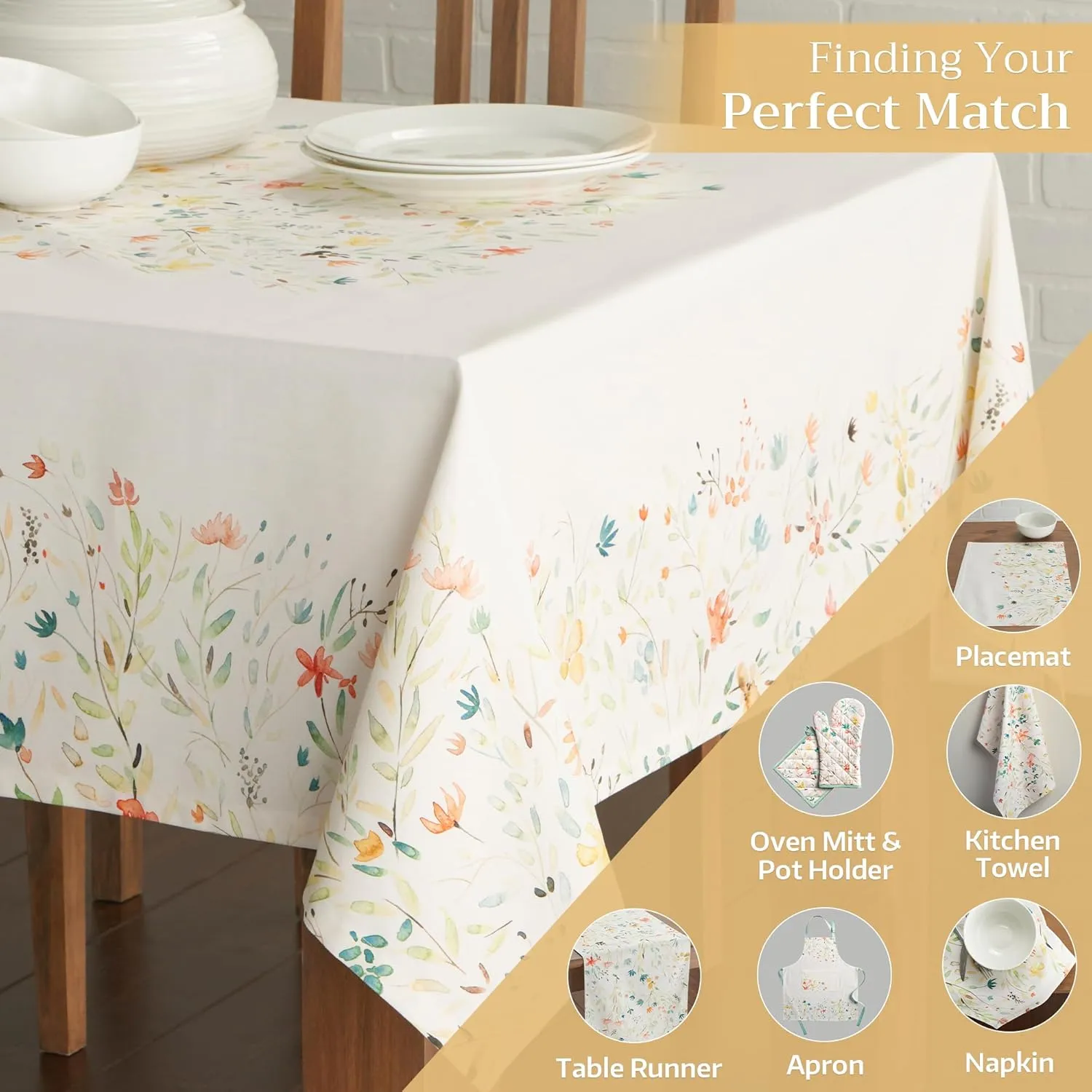 Maison d'Hermine Table Cloth Square Table 100% Cotton 60 x 60 Inches Tablecloth Reusable Decorative Everyday Use for Dining Room, Farmhouse, Home, Party, Festive & Wedding Spring Summer - Colmar