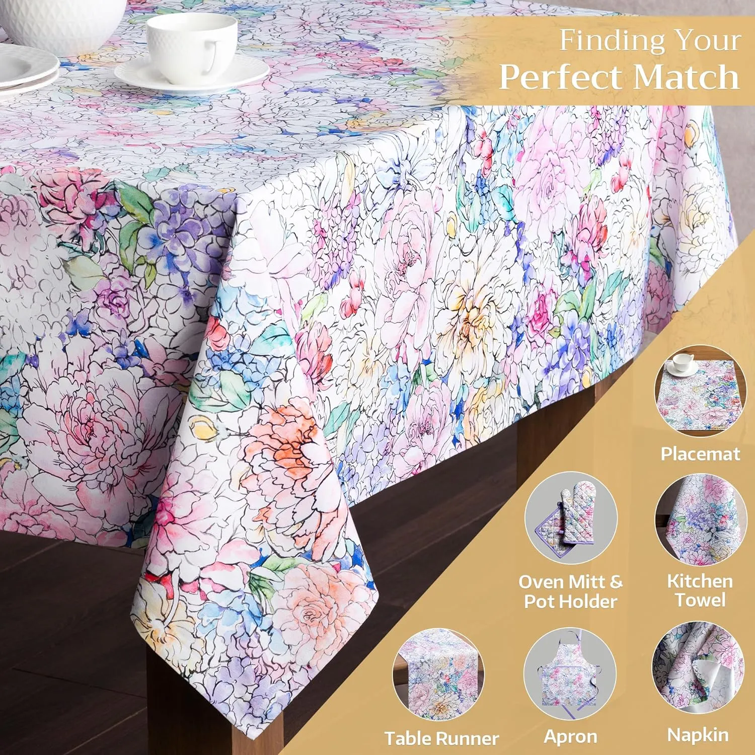 Maison d'Hermine Table Cloth Square Table 100% Cotton 60 x 60 Inches Tablecloth Reusable Decorative Everyday Use for Dining Room, Farmhouse, Home, Party, Festive & Wedding Spring Summer - Floral Love