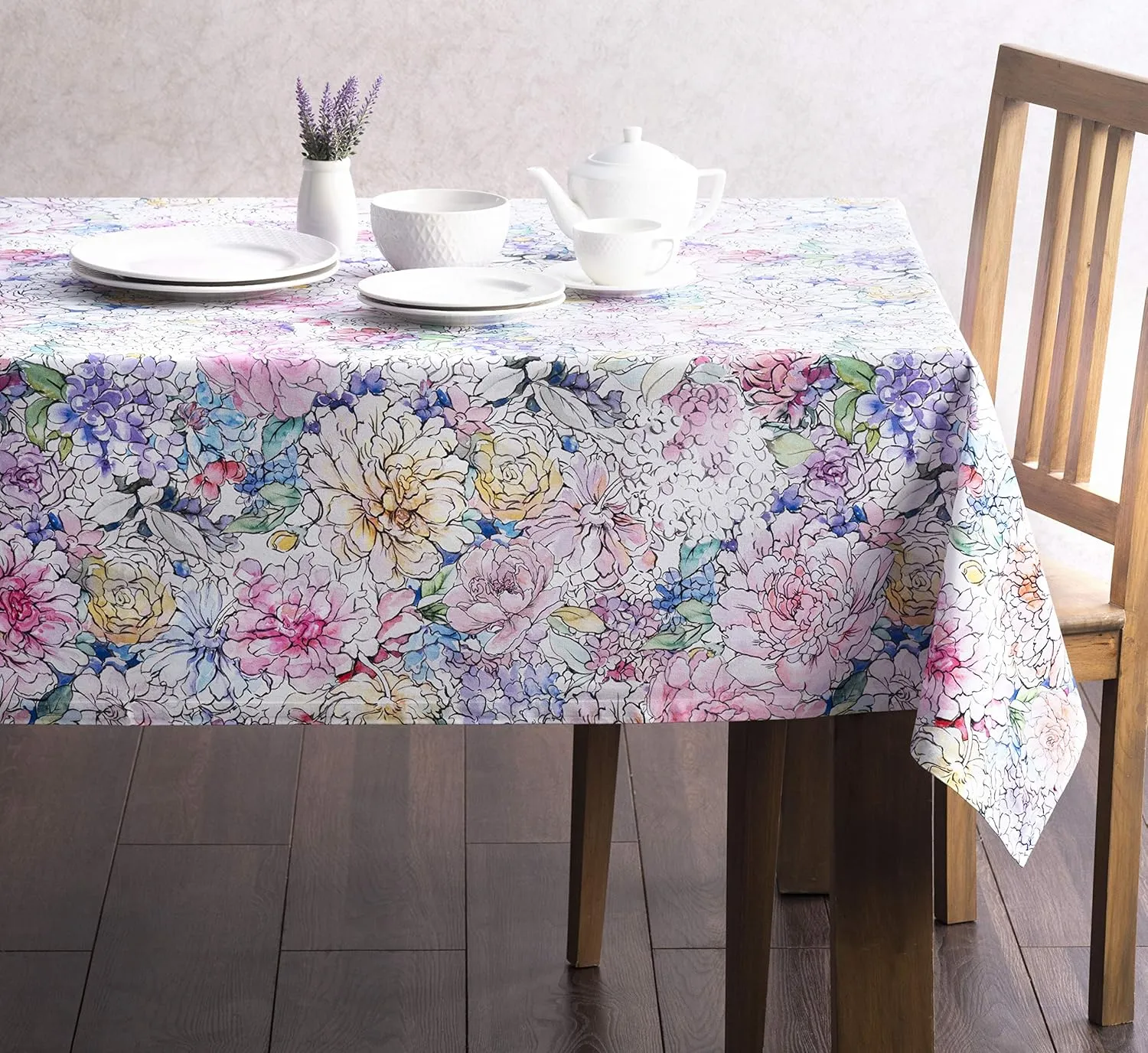 Maison d'Hermine Table Cloth Square Table 100% Cotton 60 x 60 Inches Tablecloth Reusable Decorative Everyday Use for Dining Room, Farmhouse, Home, Party, Festive & Wedding Spring Summer - Floral Love