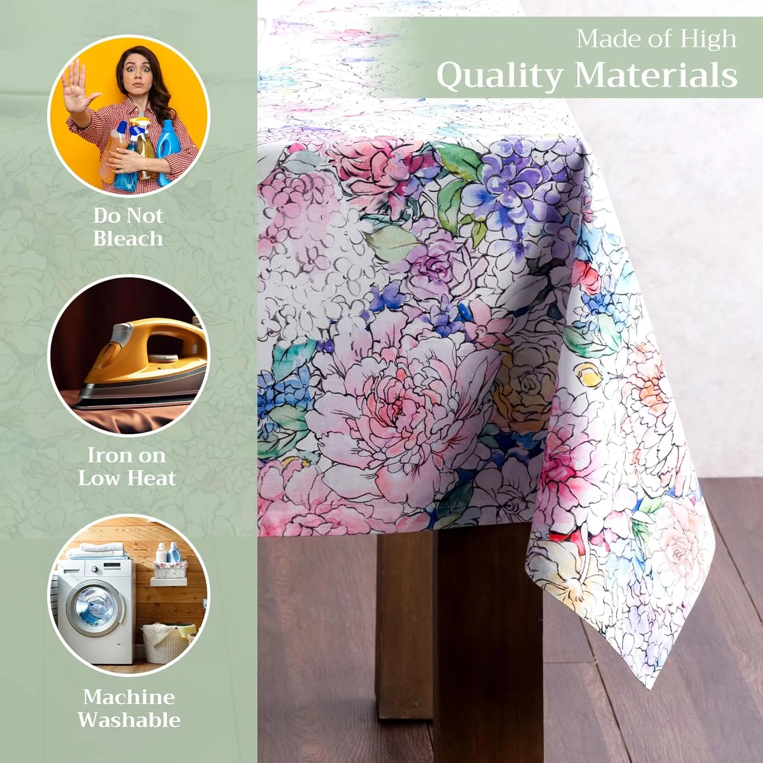 Maison d'Hermine Table Cloth Square Table 100% Cotton 60 x 60 Inches Tablecloth Reusable Decorative Everyday Use for Dining Room, Farmhouse, Home, Party, Festive & Wedding Spring Summer - Floral Love