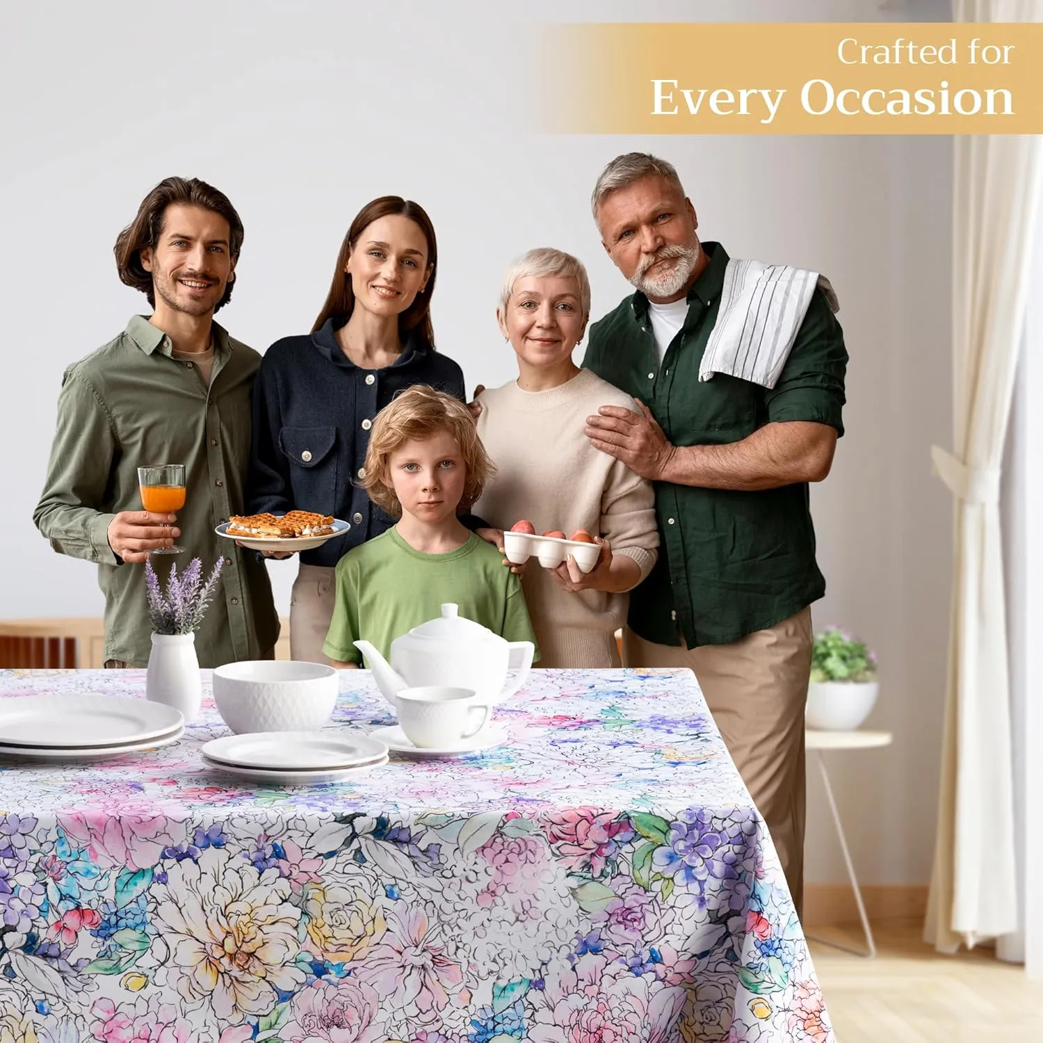 Maison d'Hermine Table Cloth Square Table 100% Cotton 60 x 60 Inches Tablecloth Reusable Decorative Everyday Use for Dining Room, Farmhouse, Home, Party, Festive & Wedding Spring Summer - Floral Love