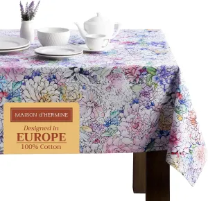 Maison d'Hermine Table Cloth Square Table 100% Cotton 60 x 60 Inches Tablecloth Reusable Decorative Everyday Use for Dining Room, Farmhouse, Home, Party, Festive & Wedding Spring Summer - Floral Love