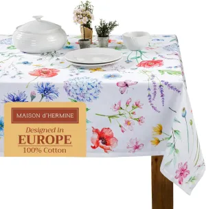 Maison d'Hermine Table Cloth Square Table 100% Cotton 60 x 60 Inches Tablecloth Reusable Decorative Everyday Use for Dining Room, Farmhouse, Home, Party, Festive & Wedding Spring Summer - Just Floral