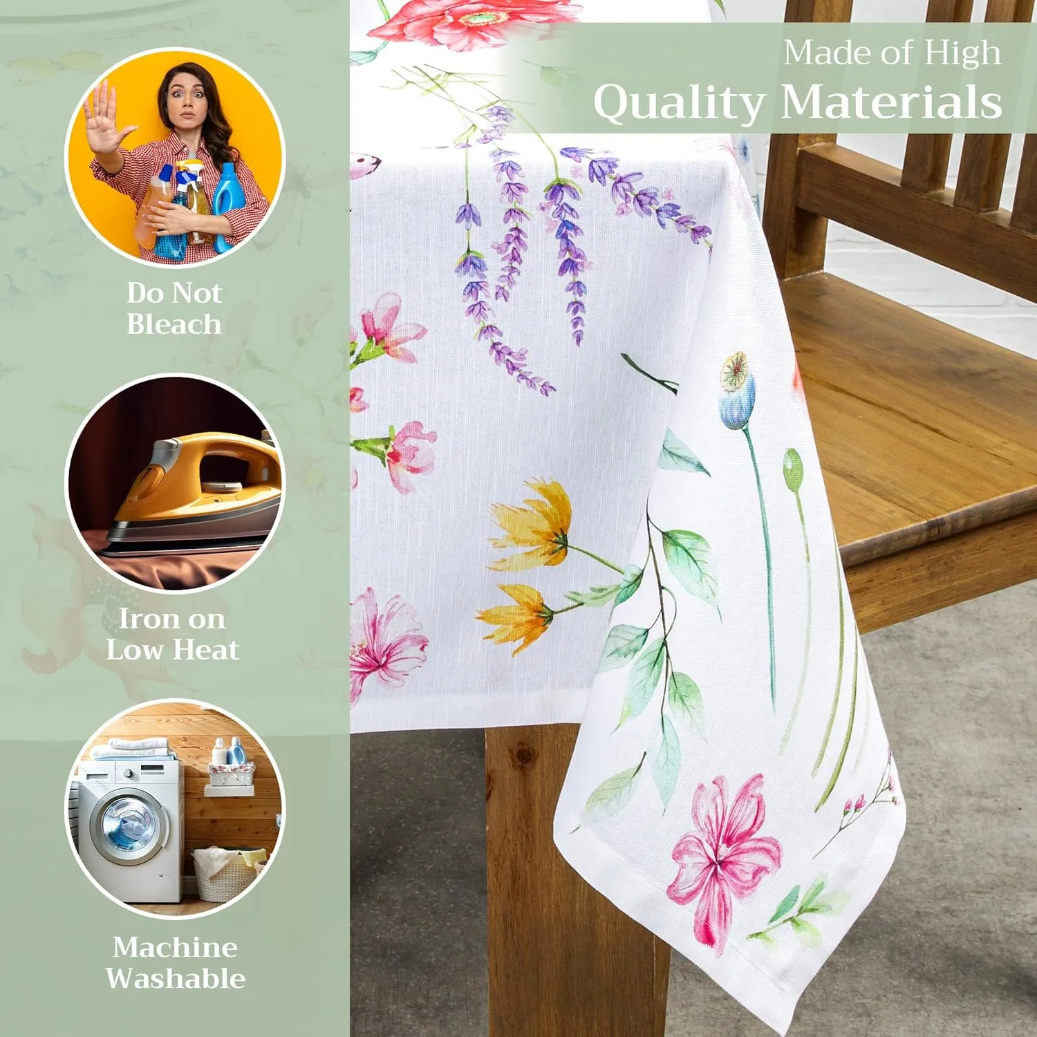 Maison d'Hermine Table Cloth Square Table 100% Cotton 60 x 60 Inches Tablecloth Reusable Decorative Everyday Use for Dining Room, Farmhouse, Home, Party, Festive & Wedding Spring Summer - Just Floral