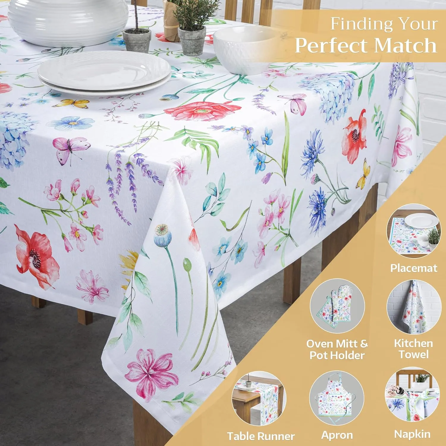 Maison d'Hermine Table Cloth Square Table 100% Cotton 60 x 60 Inches Tablecloth Reusable Decorative Everyday Use for Dining Room, Farmhouse, Home, Party, Festive & Wedding Spring Summer - Just Floral