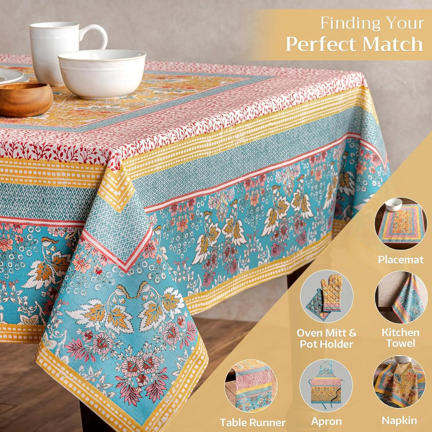 Maison d'Hermine Table Cloth Square Table 100% Cotton 60 x 60 Inches Tablecloth Reusable Decorative Everyday Use for Dining Room, Farmhouse, Home, Party, Festive & Wedding Spring Summer - Marquise