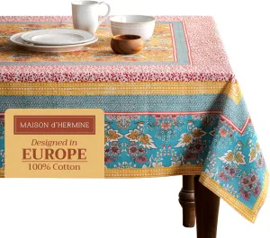 Maison d'Hermine Table Cloth Square Table 100% Cotton 60 x 60 Inches Tablecloth Reusable Decorative Everyday Use for Dining Room, Farmhouse, Home, Party, Festive & Wedding Spring Summer - Marquise