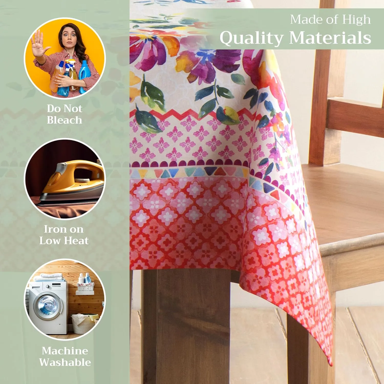 Maison d'Hermine Table Cloth Square Table 100% Cotton 60 x 60 Inches Tablecloth Reusable Decorative Everyday Use for Dining Room, Farmhouse, Home, Party, Festive & Wedding Spring Summer - Rose Garden