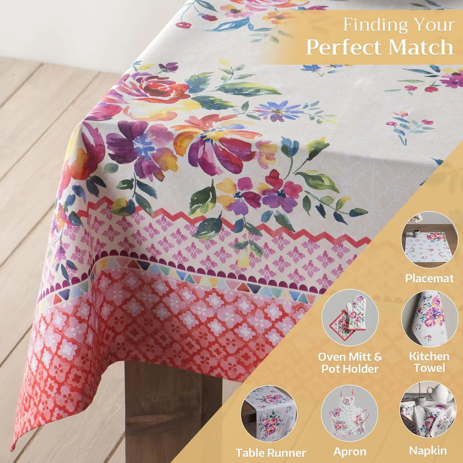 Maison d'Hermine Table Cloth Square Table 100% Cotton 60 x 60 Inches Tablecloth Reusable Decorative Everyday Use for Dining Room, Farmhouse, Home, Party, Festive & Wedding Spring Summer - Rose Garden