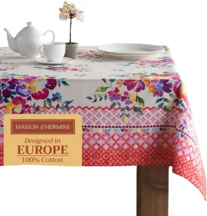 Maison d'Hermine Table Cloth Square Table 100% Cotton 60 x 60 Inches Tablecloth Reusable Decorative Everyday Use for Dining Room, Farmhouse, Home, Party, Festive & Wedding Spring Summer - Rose Garden
