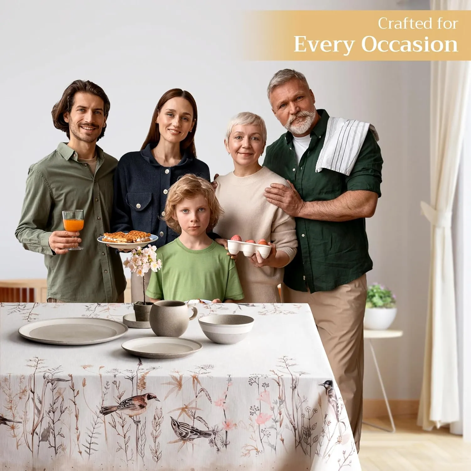 Maison d'Hermine Table Cloth Square Table 100% Cotton 60 x 60 Inches Tablecloth Reusable Decorative for Dining Room, Farmhouse, Home, Party, Festive & Wedding Spring Summer - Meadow Florals - Brown