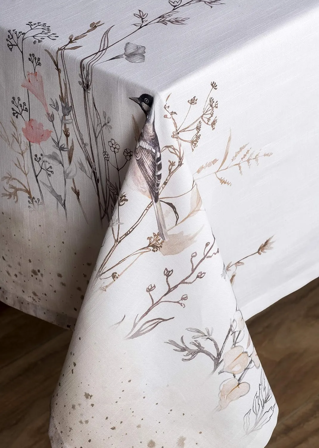 Maison d'Hermine Table Cloth Square Table 100% Cotton 60 x 60 Inches Tablecloth Reusable Decorative for Dining Room, Farmhouse, Home, Party, Festive & Wedding Spring Summer - Meadow Florals - Brown