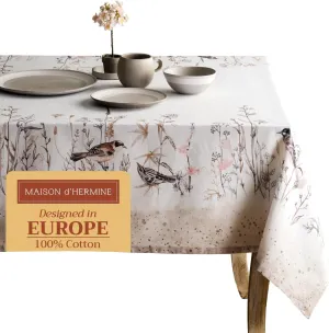 Maison d'Hermine Table Cloth Square Table 100% Cotton 60 x 60 Inches Tablecloth Reusable Decorative for Dining Room, Farmhouse, Home, Party, Festive & Wedding Spring Summer - Meadow Florals - Brown